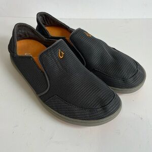 OluKai Nohea Mesh Slip On Flap Heel Shoes in Dark Shadow and Orange size 8M